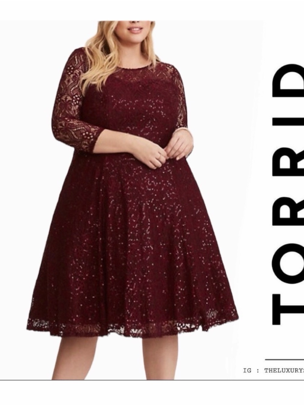 torrid burgundy lace dress | Dresses | Torrid Fit Flare Midi long sleeve burgundy dress